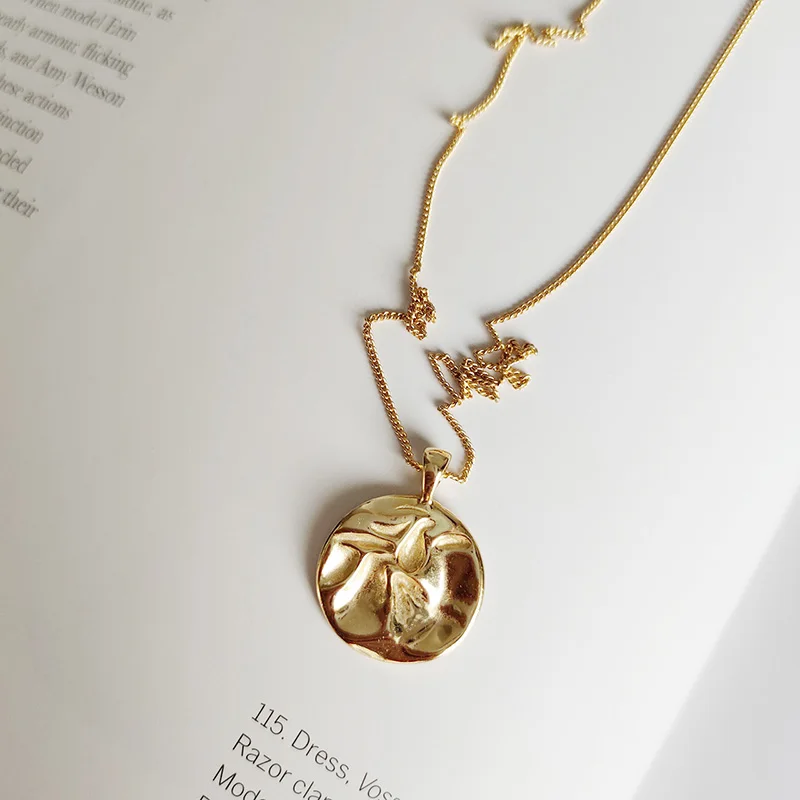 WTLTC 925 пробы Серебряный молотый кулон в форме диска Чокеры ожерелье s минималистичное круглое ожерелье с монеткой Бохо медальон чокер для нее
