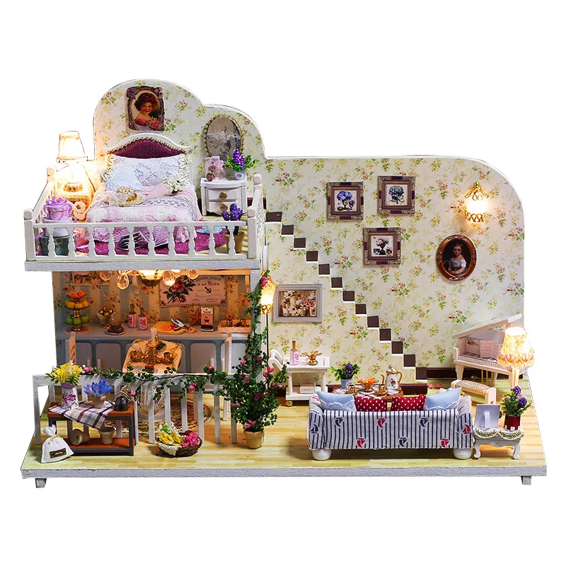 

Minature Model Dollhouse Wooden DIY Doll House Casa Villa With Furnitures Building Kits Assembly Doll Toys For Children K023 #E