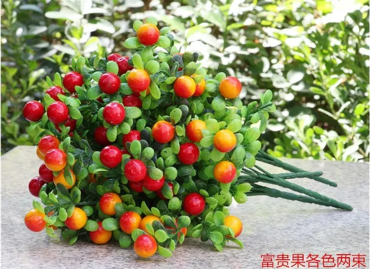 32cm red orange berry fruit artificial green leaf flower arrangement DIY source material art | Дом и сад
