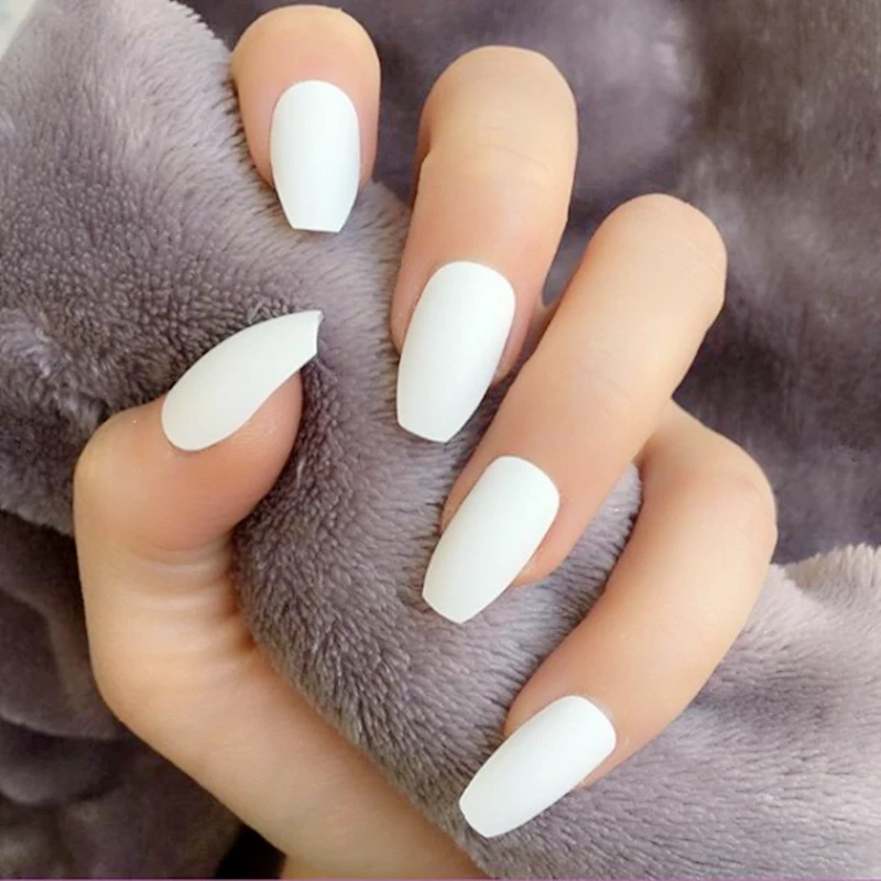 24pcs Long Coffin Glossy False Nails Solid White Acrylic Fake Nails Natural Clear Glitter Ballerina Nail Tips For Nail Extention False Nails Aliexpress