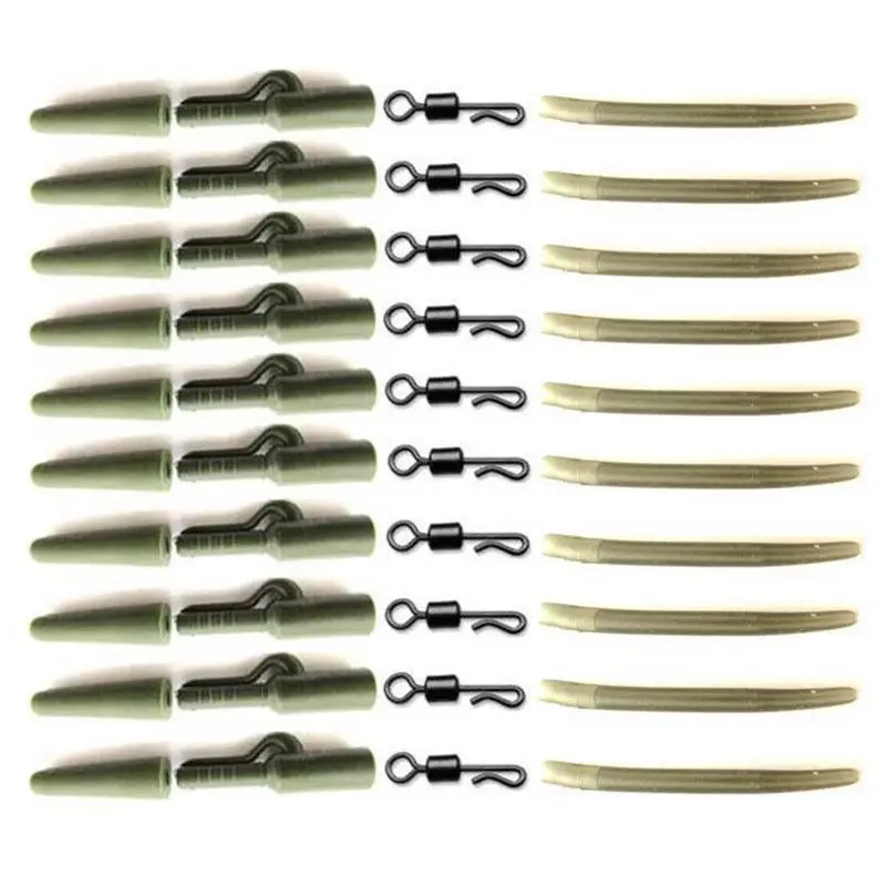 

40pc Carp Fishing End Tackle lead clips Quick Change swivels Anti Tangle Sleeves