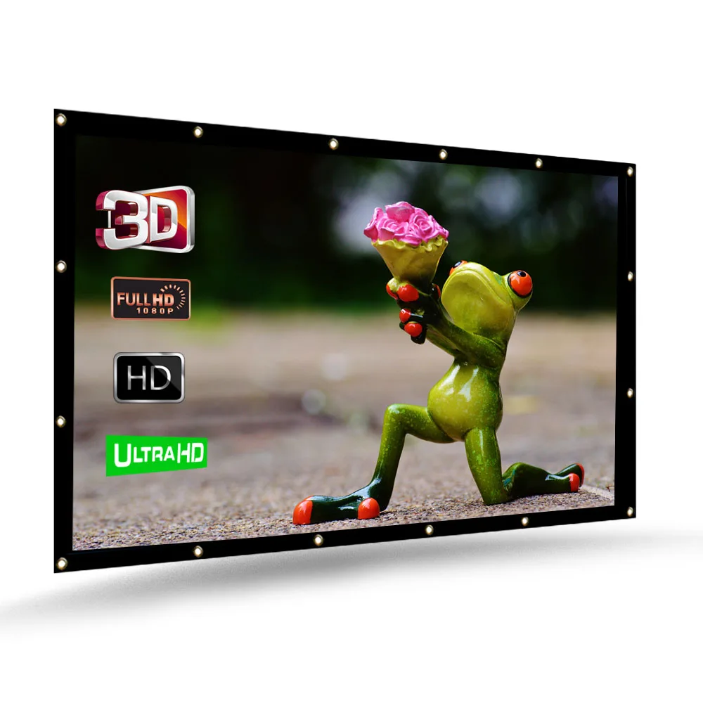 

HENZIN Foldable 100 120 inch Projection Screen 16:9 HD PVC Fabric Projector Screen for Office Home Theater Outdoor Movie Cinema