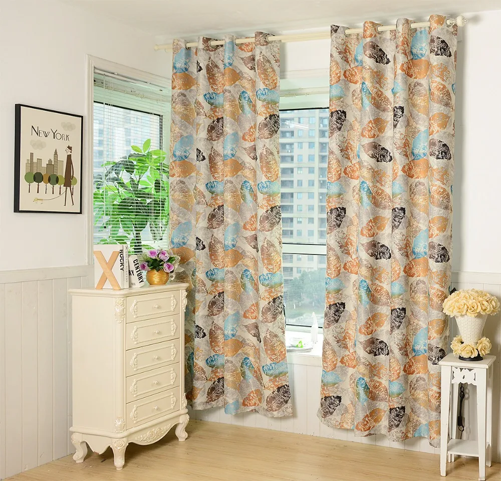 New Arrival America Style Multicolor Leaves Pattern Printed Curtain