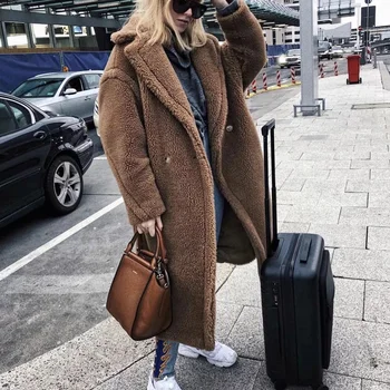 

Couple Elegant Thick Faux Fur Teddy Coat Women 2018 Winter Warm Soft Lambswool Fur X-Long Jacket Plush Overcoat Casual Outerwear