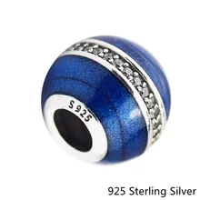 

Orbit Midnight Blue Enamel Bead Authentic 925 Sterling-Silver-Jewelry DIY Beads Lady Retro Charms for Women Jewelry Making Gift
