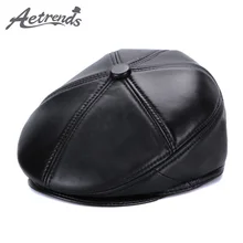 [AETRENDS] зимние мужские береты из натуральной кожи, черные кожаные береты, Z-5495
