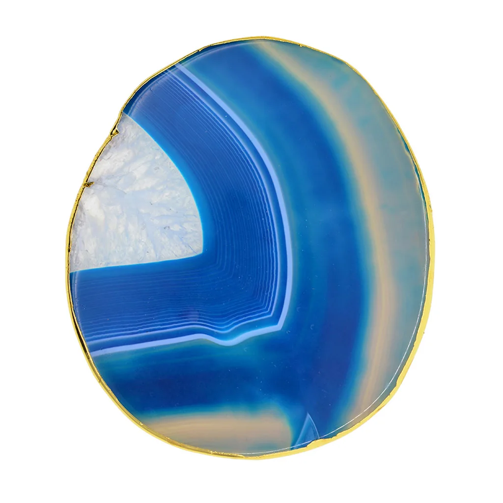Natural Pure Agate Slices Polished Irregular Crystal Quartz Stone Pendant Charms Blue Home Decorations