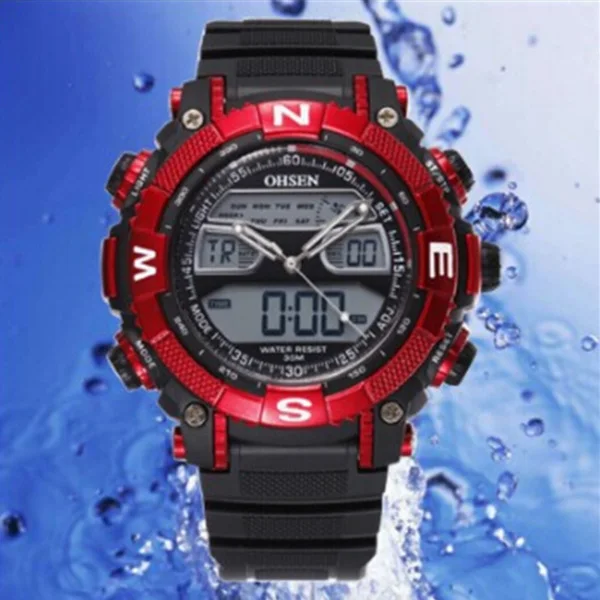 9pcs/lot brand Casual LED Digital Watch ohsen quartz Multifunctional Waterproof Mens Sport Watches Relogio Rubber Strap | Наручные часы