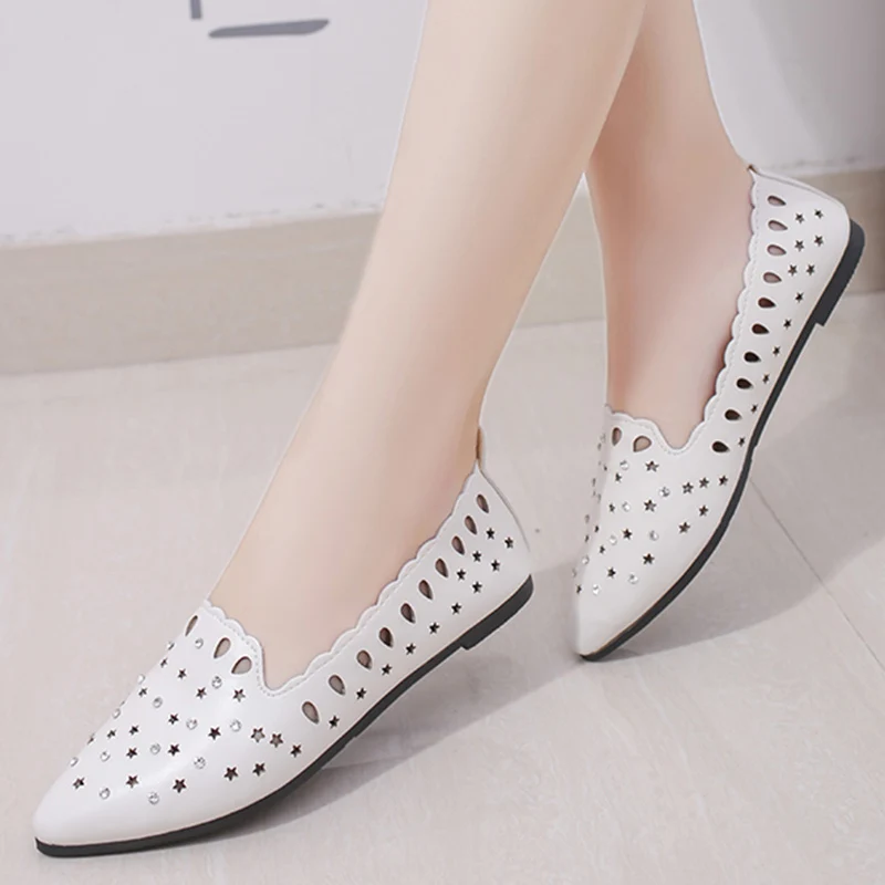 

Spring Summer Shoes Woman Flats Cut outs Sandals Women Shoes White LoafersSlip on Flat Shoes Ballerina Shoes zapatos mujer 6458