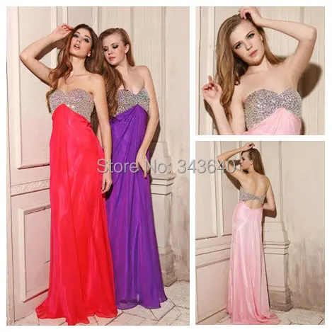 Long Cheap Chiffon Prom Dresses Sweetheart Beadwork Bodice Empire Bridemaid Gowns For Girls 2014 Custom Made | Свадьбы и торжества