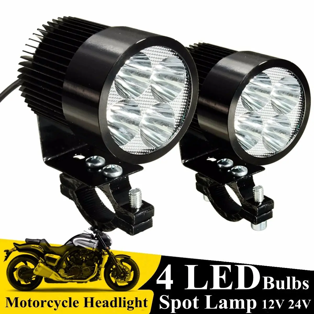 2Pcs 12W Motorcycle 4 LED Light Spot Driving Fog Spot