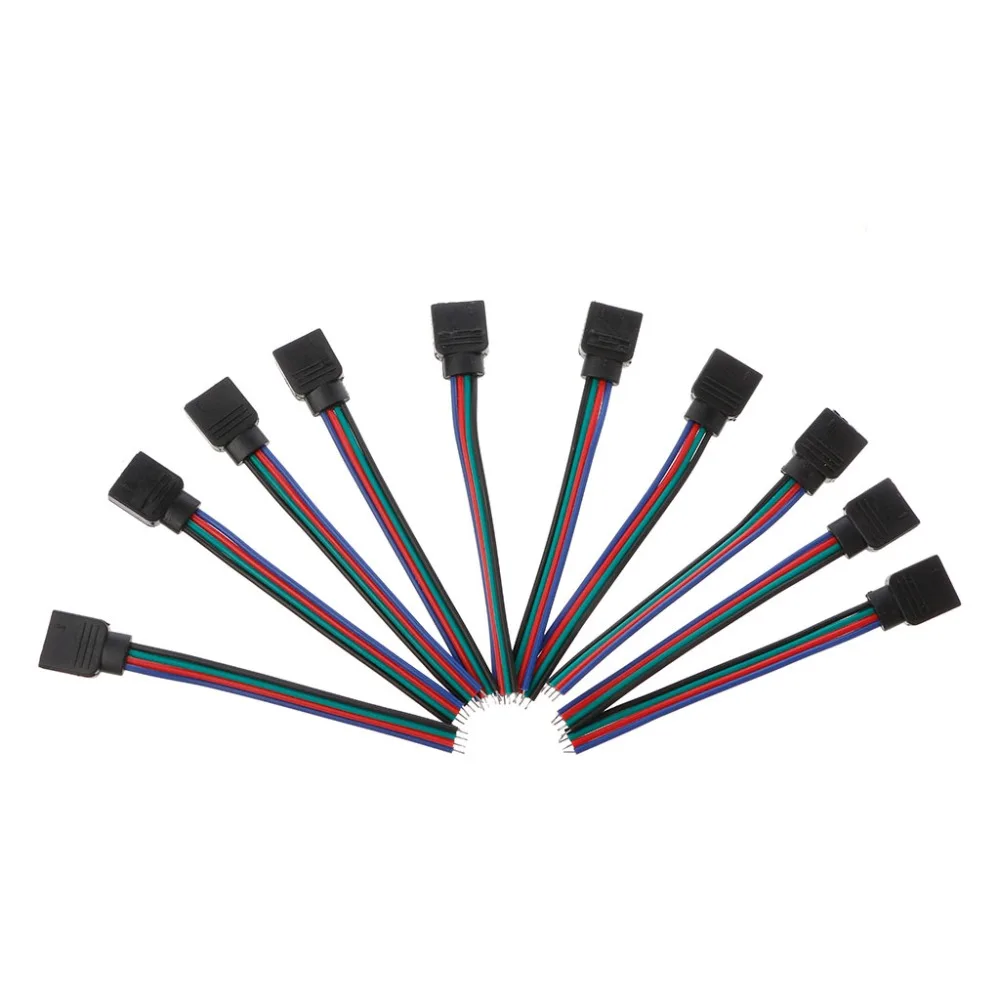 

10Pcs/Set RGB 4Pin Female Needle Connector Wire Cable For RGB 4Pin LED Strip 5050 3528 Female Connector Cables High Quality C26