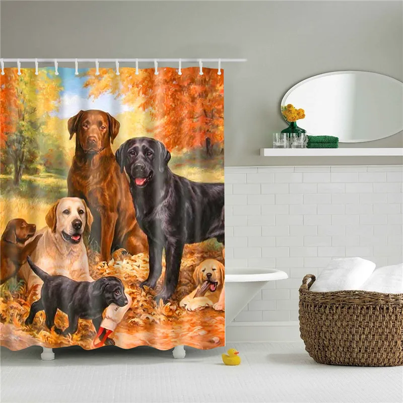

Waterproof Bathroom Shower Curtains Set with Hooks Polyester Bath Screen Animals Dog Pictures Curtain Home Decoration