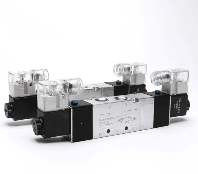 

Free shipping 5 port 3 position pneumatic solenoid valve 4V330-08/10reversing valve Pneumatic solenoid control valve