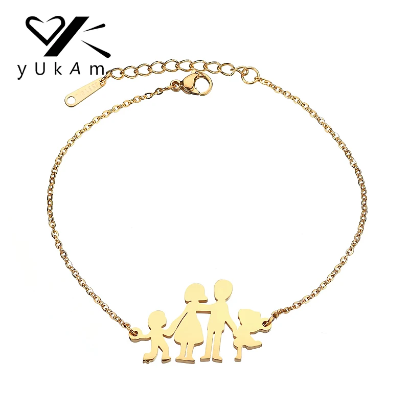 

YUKAM Jewelry Parent Love Mom Dad Daughter Son Family is Forever Bracelets Bangles Gold Stainless Steel Statement Bracelet Femme