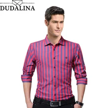 Dudalina, модная полосатая брендовая одежда с вышивкой, мужская рубашка с длинным рукавом,, приталенная рубашка, M-5XL, Повседневная рубашка, мужская одежда