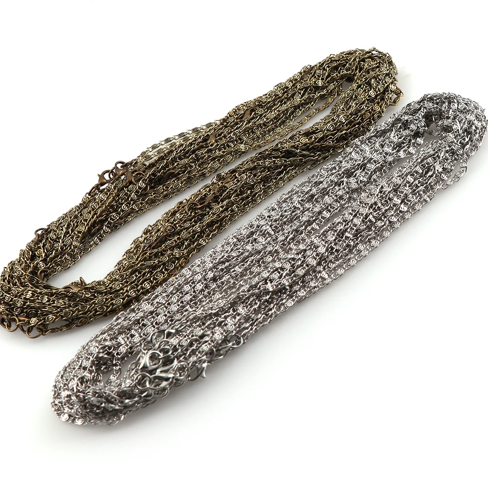 

10pcs 45cm Antique Brass And White K Iron Metal Punk Chain Necklace flat box chain necklace With Lobster Clasp For DIY Jewelry