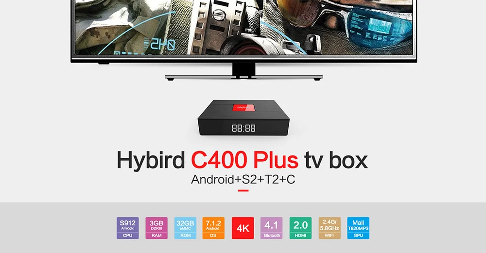 Magicsee C400 Plus Hybird Smart tv Box Android 7,1 S2+ T2+ C Amlogic S912 3 ГБ ОЗУ 32 Гб ПЗУ 4K приставка HDMI медиаплеер