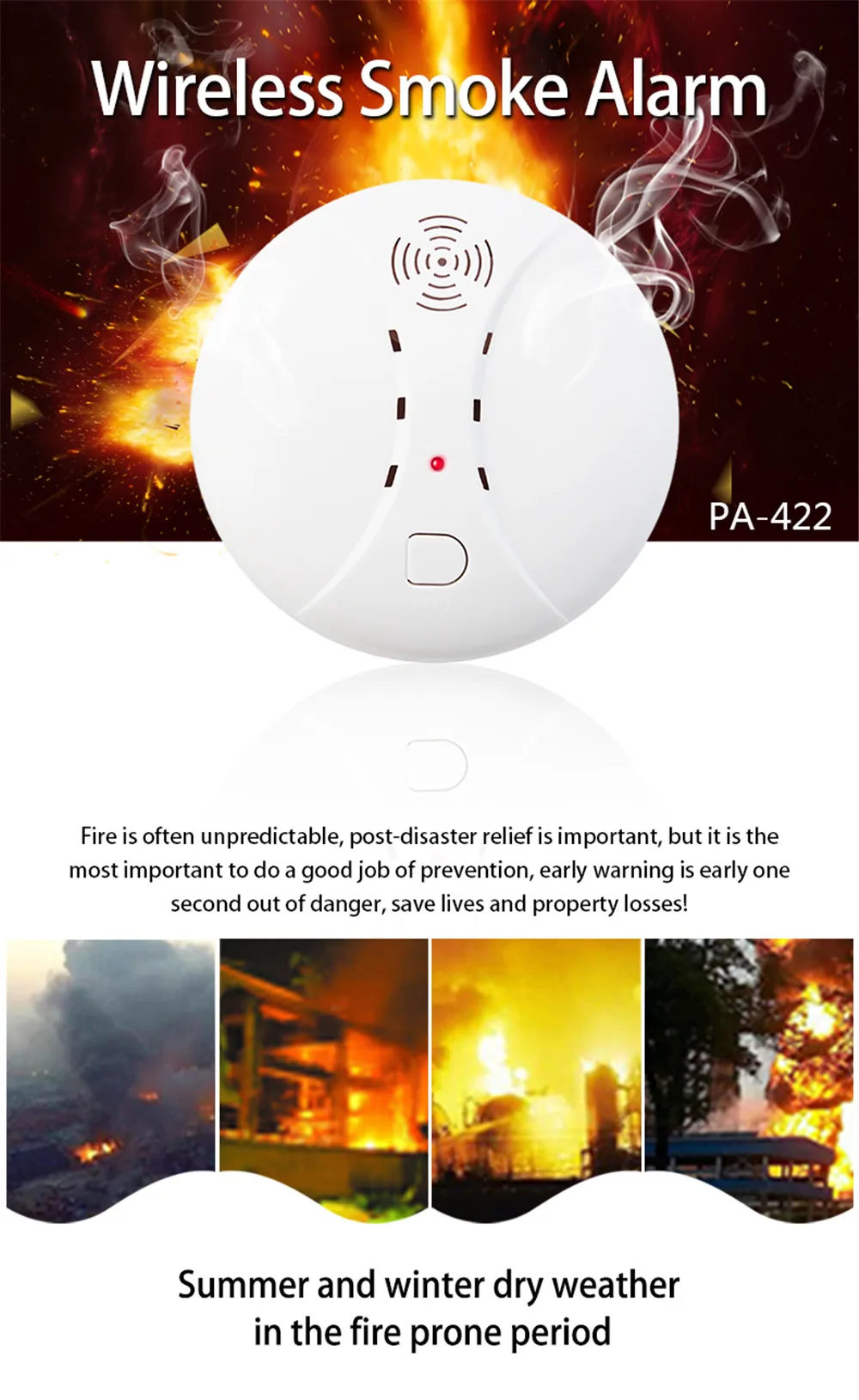 433MHz Independent Auto Dial Voice Wireless WIFI Fire Protection Smoke Detector Portable Alarm Sensors For security Alarm System