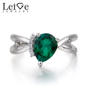

Leige Jewelry Emerald Ring Anniversary Ring May Birthstone Pear Cut Green Gemstone 925 Sterling Silver Ring Romantic Gifts