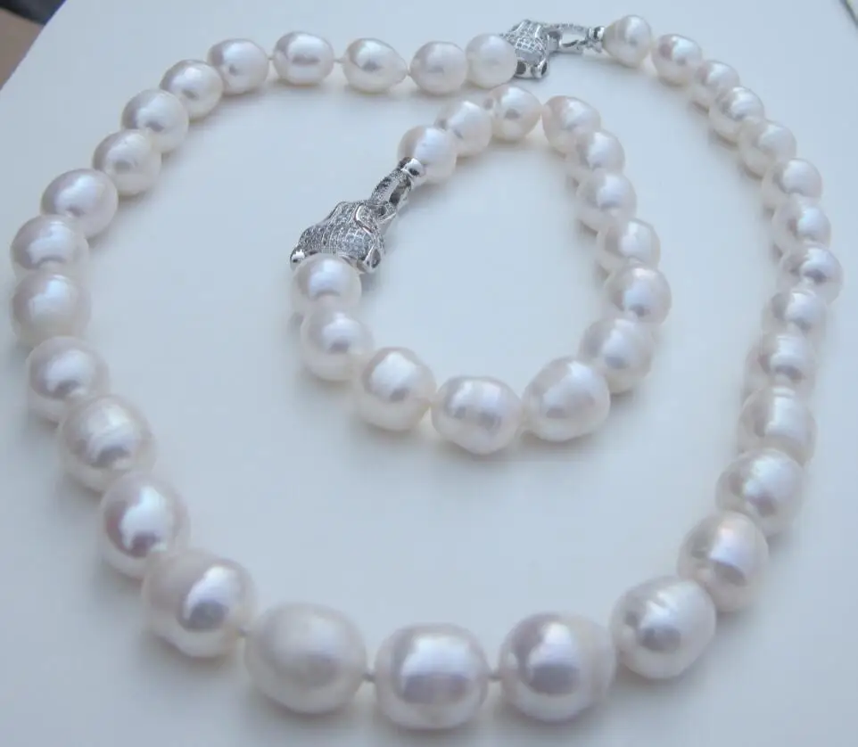 

gorgeous 12-13mm south sea white pearl necklace 18" &bracelet 7.5-8