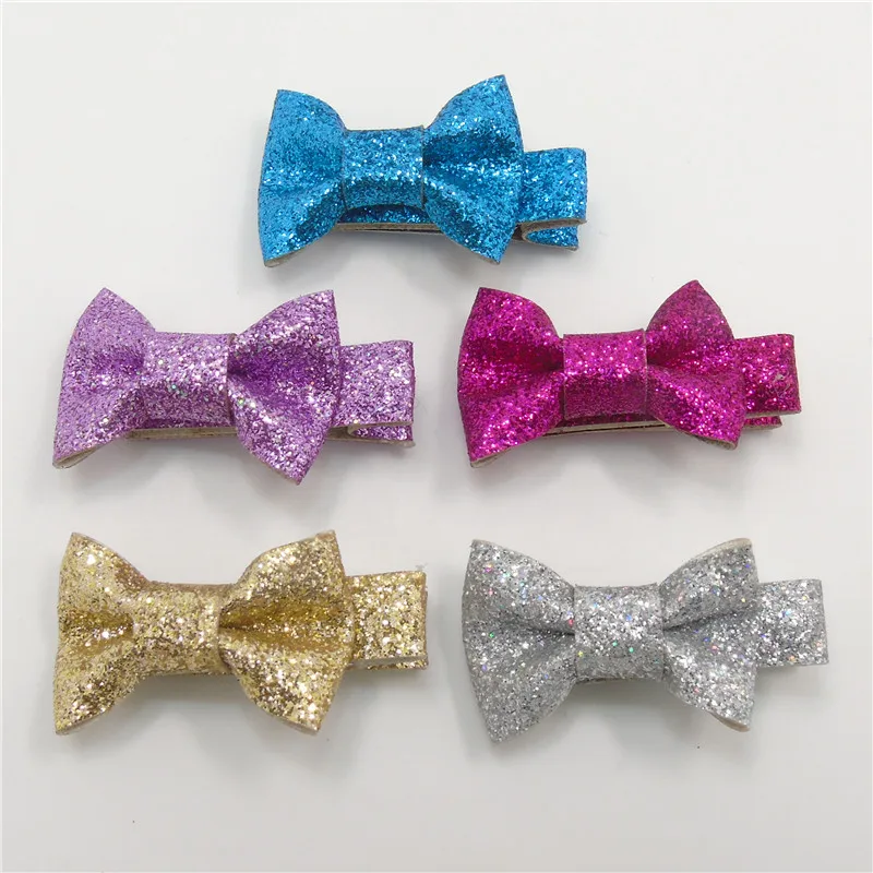 20pcs/lot Mini Bow Glitter Fabric Hair Clips Metallic Gold Silver Pink