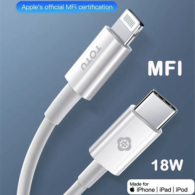 

TOTU MFI Certificate Usb C Cable For iPhone 8 18w PD Fast Charging Data Charger cord for USB Type C to Lightning Cables For iPad