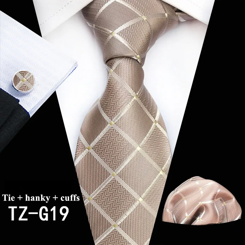 Модный дизайн, набор галстуков, деловые мужские шелковые галстуки с цветочным принтом, мужские галстуки, темно-зеленые галстуки, галстук, карманные Квадратные Запонки - Цвет: TZ-G19