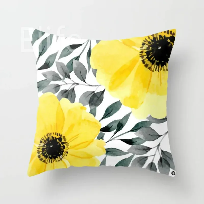 Elife Nordic Plant Yellow flower Leaves Polyester Cushion Cover Square Pillows Cover For Sofa Car waist Home Decorative 45*45CM Elife Nordic Plant Yellow flower Leaves Polyester Cushion Cover Square Pillows Cover For Sofa Car waist Home Decorative 45*45CM