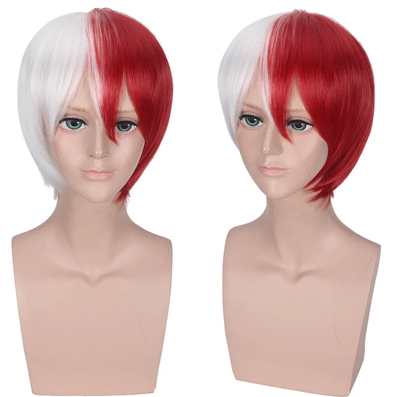 Аниме My Hero Academy Cosplay Todoroki Shoto парик белый красный цвет сшивание термостойкие