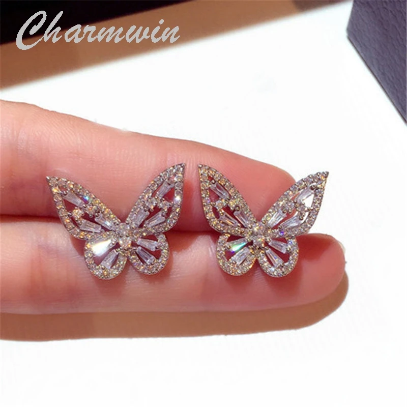 Charmwin новые модные серьги-гвоздики для женщин серьги трендовые серебряные Стразы