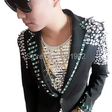 На заказ blackPlus размер кристалл мужская dj певец танцор ночной клуб костюм горный хрусталь куртка костюм производительность верхняя одежда