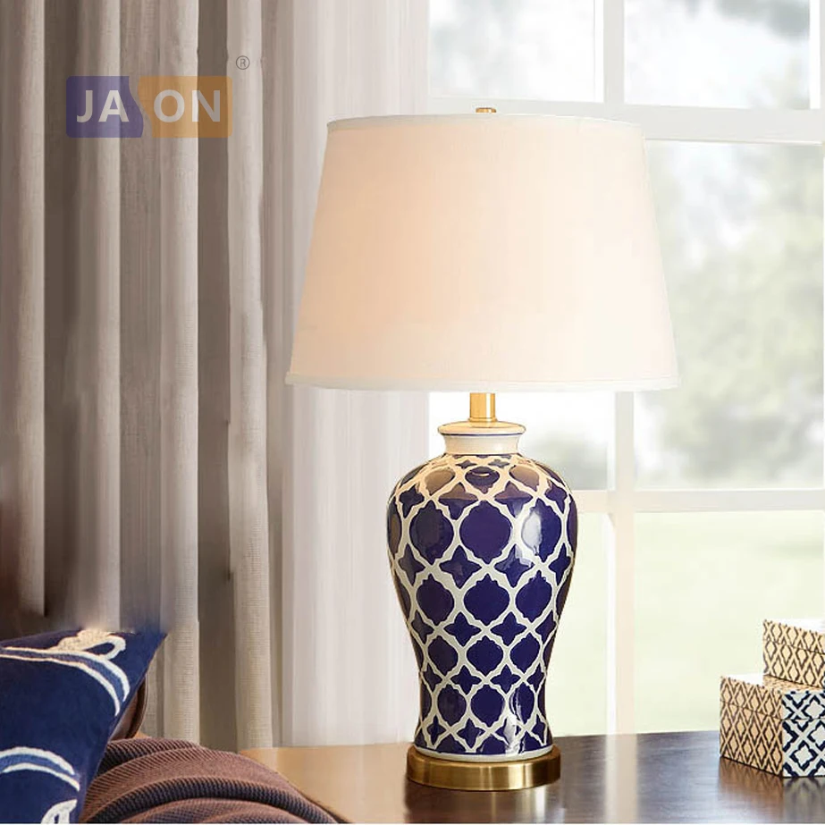 led e27 Chinese Iron Fabric Ceramic Blue White LED Lamp ...