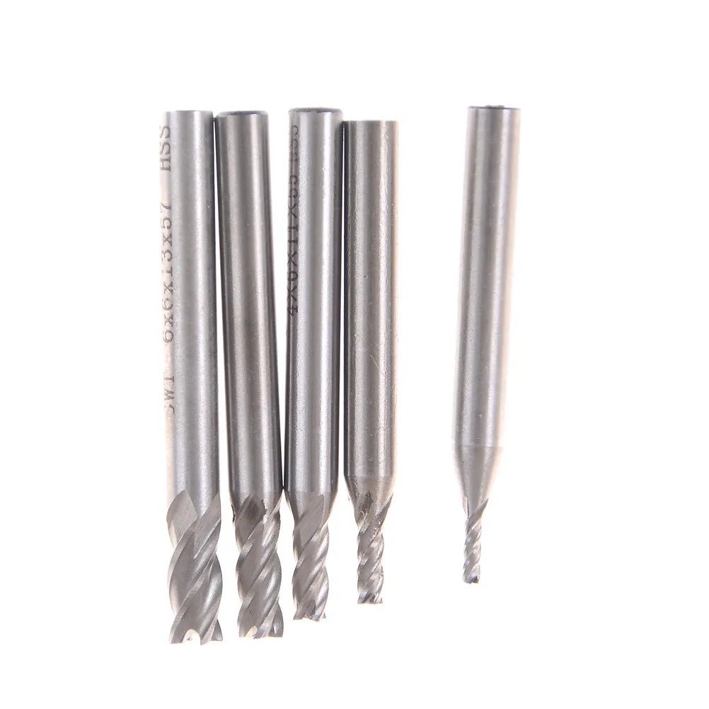 5Pcs Carbide End Mill HSS 4 Flutes 2mm-6mm Diameter Milling Cutter Straight Shank Router Bit Set CNC Tools