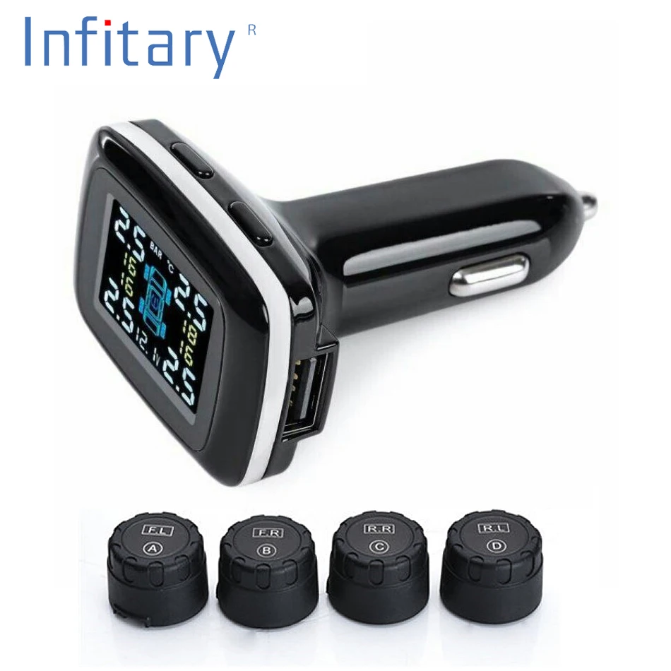 

TP620 Smart Car TPMS Tire Pressure Monitoring System 12V Cigarette Lighter Charger Digital LCD Display Tyre Auto Security Alarm