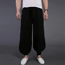 Для мужчин большие размеры в китайском стиле является брюки одноцветные Для мужчин непрерывный луч шаровары свободные брюки-Слаксы Мужской певица одежда