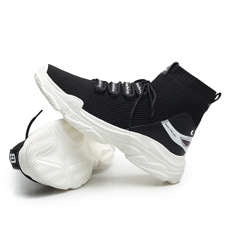JINBEILEE Shark Sneakers Men Knit Upper Breathable Sport Shoes Chunky Shoes High Top WALKING Shoes For Men 