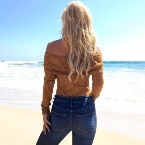 2016 Women's Sweater Off The Shoulder Knitted Sweater Hollow Out Pullover Stripes Long Lantern Sleeve Knitwear Jumper Top White HTB10Zj NpXXXXaAaXXXq6xXFXXXc - 2016 Women's Sweater Off The Shoulder Knitted Sweater Hollow Out Pullover Stripes Long Lantern Sleeve Knitwear Jumper Top White