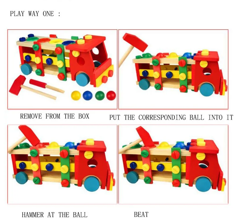 MOTOHOOD 111229cm Wooden Toys Screw Nut Truck Car Knock Ball Developmental Baby Intelligence Toys Educational Building Blocks (5)
