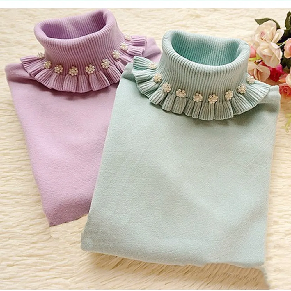 GTGYFF winter turtleneck ruffle collar pullover long sleeve beading