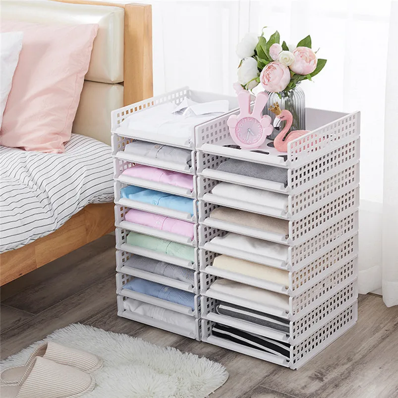 

Plastic Clothes Storage Rack Stackable Clothes Drawer Style Storage Shelf for Sundries Home Storage Organization 35MR22