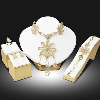 

2020 Dubai Jewelry Set Luxury Opal Gold Big Nigerian Wedding African Beads Jewelry Set Costume Design Free Gift Box