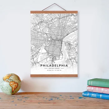 

Philadelphia, United States City Map Wooden Framed Canvas Painting Home Decor Wall Art Print Pictures Poster Hanger