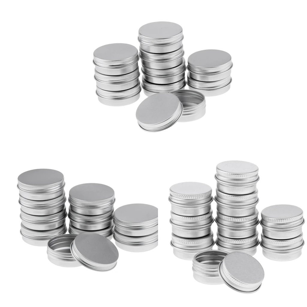 

Lots 30pcs 5g 30g (1oz) 40g Empty Cosmetic Pots Lip Balm Container Jar Small Powder Silver Aluminum Tins with Screw Lid