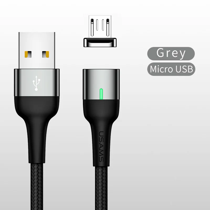 Магнитный кабель USAMS для iphone 7 Micro Usb type C, адаптер для быстрой зарядки, магнитное зарядное устройство Usb type-C для samsung Xiaomi - Цвет: Grey for Micro