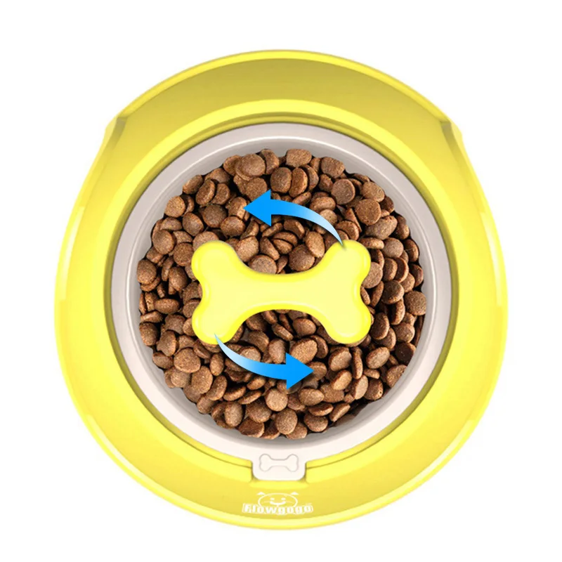 

FLOWGOGO Fun Bone Shaped Slow Feeder Dog Food Bowls Water Bowl Dishes for Puppy Small Large Dog Pet Feeding (S-400ml yellow)