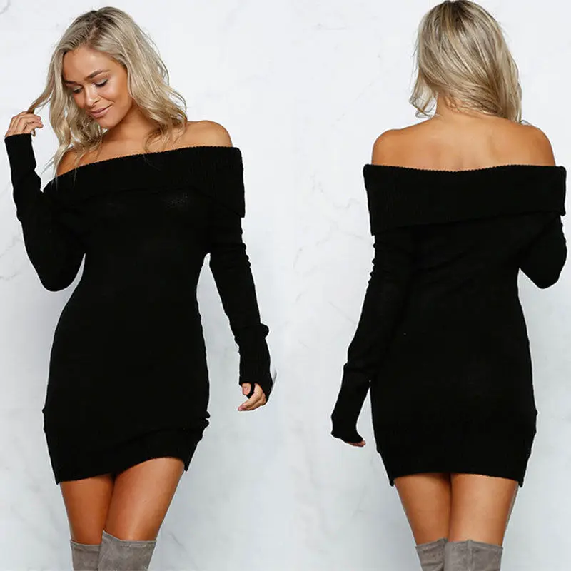 

Women Long Sleeve Bodycon Ladies Party Sexy Evening Off Shoulder Dress