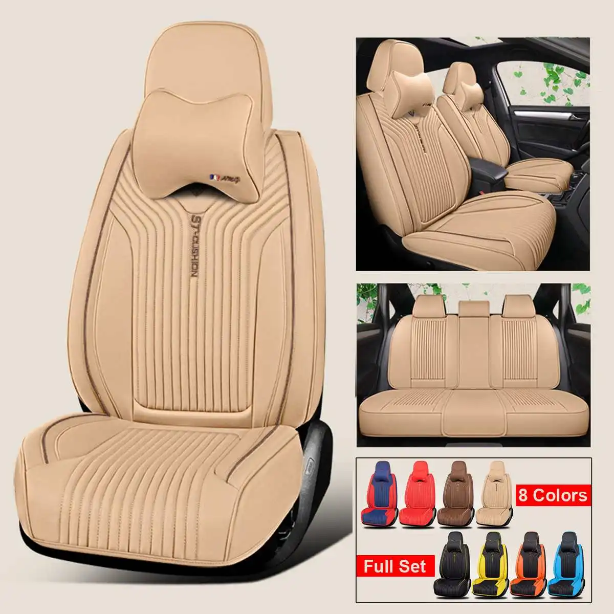  Universal Car Seat Cover Wear-Resistant PU Leather Seat Cushion Racing Sports Auto Seat Pad with He