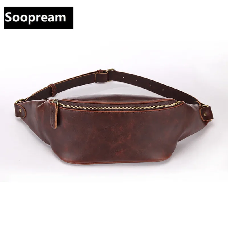 

solid black Mens PU Leather waist packs Men brown Leather Chest Pack Male Belt Bag Crossbody Single Shoulder Bag Multi Pockets