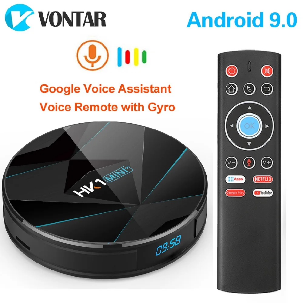 Online Android 9,0 TV BOX 4GB RAM 64GB Google asistente de voz Rockchip RK3318 Quad core 2,4 y 5G Dual Wifi H.265 Youtube 4K reproductor de Google